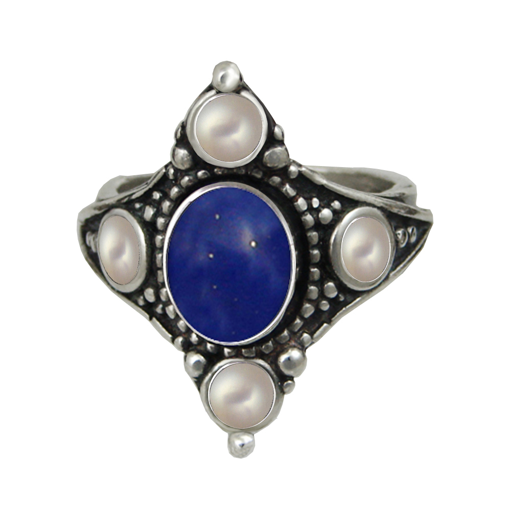 Sterling Silver Renaissance Queen's Ring With Lapis Lazuli Size 10